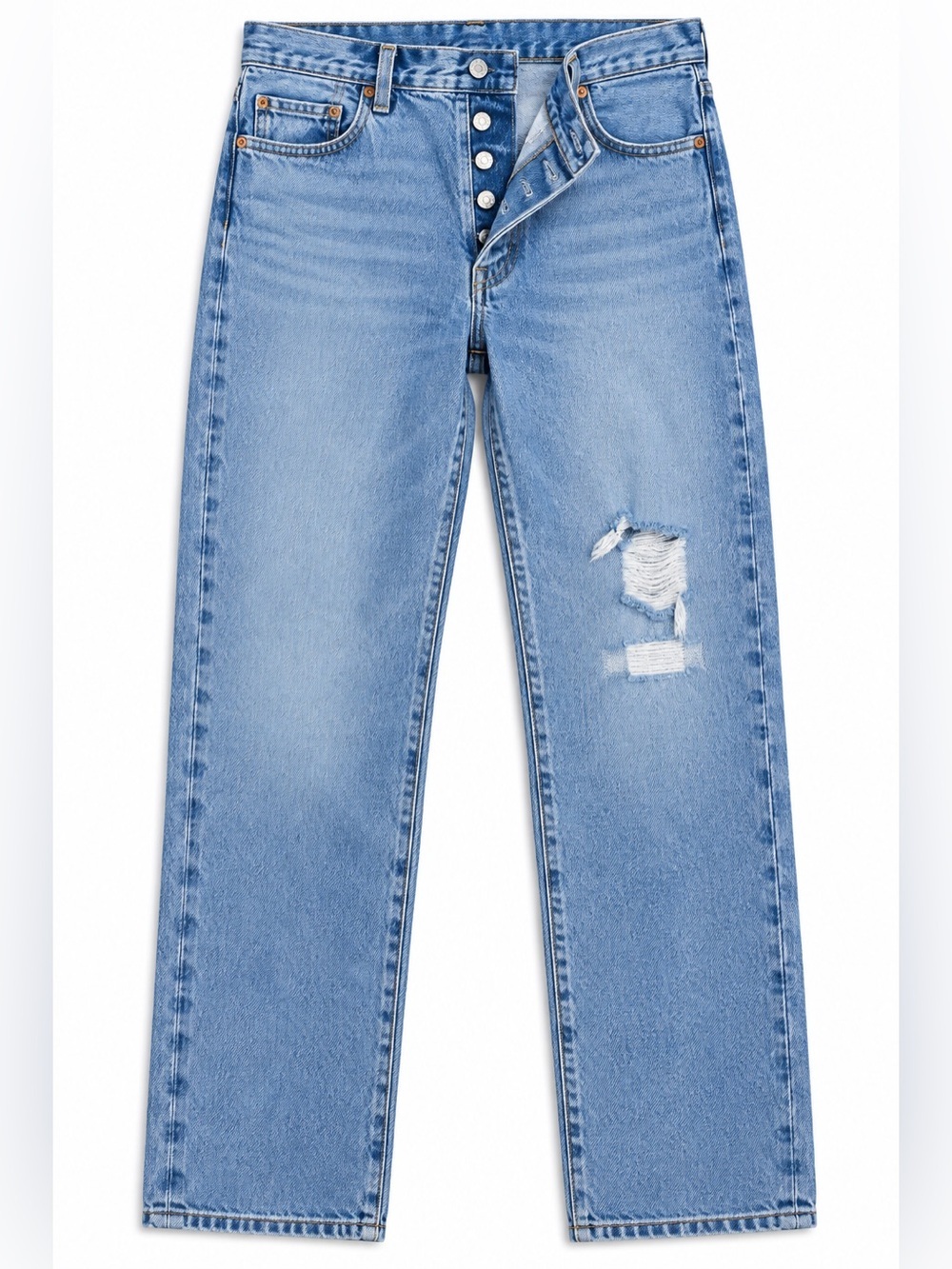 Levi's Light Blue Straight Jeans with Distressed Detail 501 women